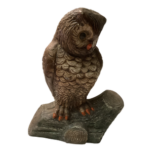 Large Vintage Ceramic Owl on Log Base