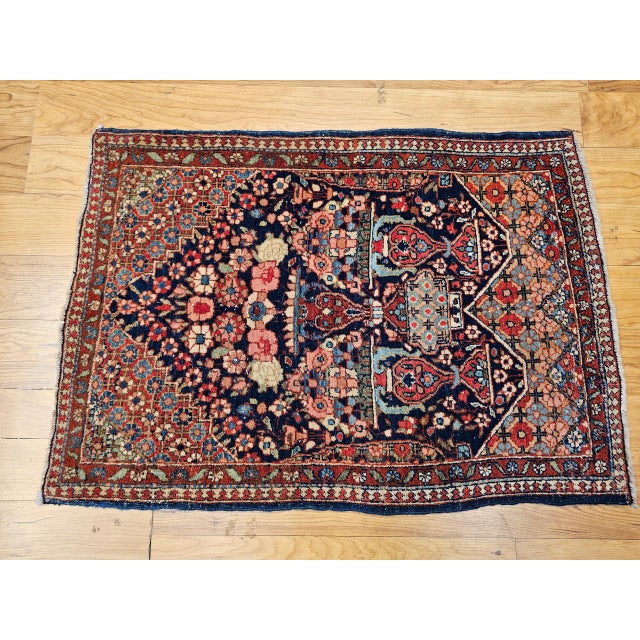 Vintage Persian Isfahan Rug, Hand-Knotted Wool, Pictorial Vase Pattern, Navy & Red, 2x3 For Sale - Image 11 of 11