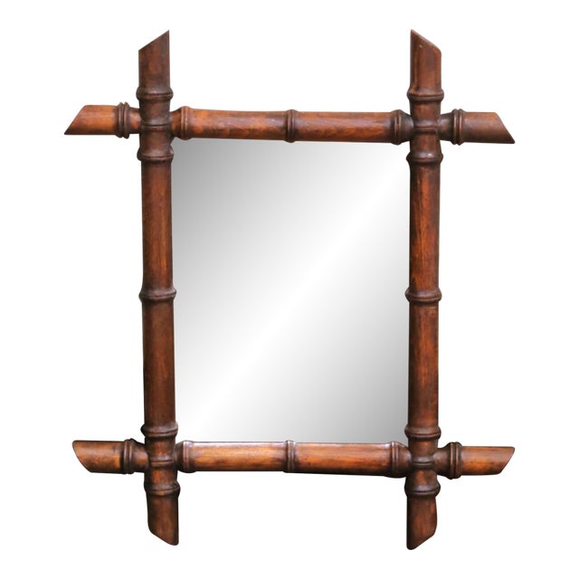 Early 20th Century French Faux Bamboo Walnut Wall Mirror For Sale