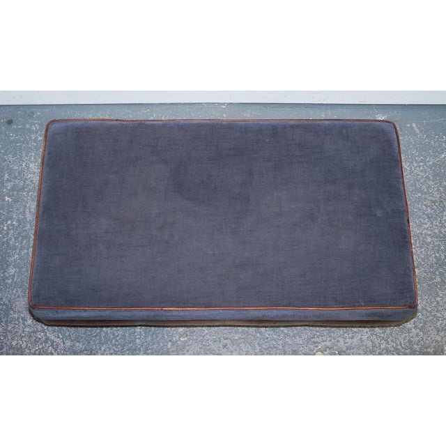 Large Tetrad Constable Ottoman in Blue Fabric and Leather Base For Sale - Image 9 of 15