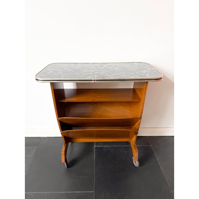 Mid-Century Modern Bar Cart with Marble-Effect Top, 1950s For Sale - Image 9 of 14