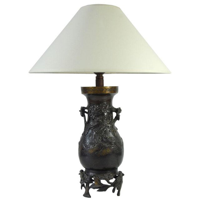 Antique Japanese Bronze Lamp, 1910s For Sale - Image 11 of 11