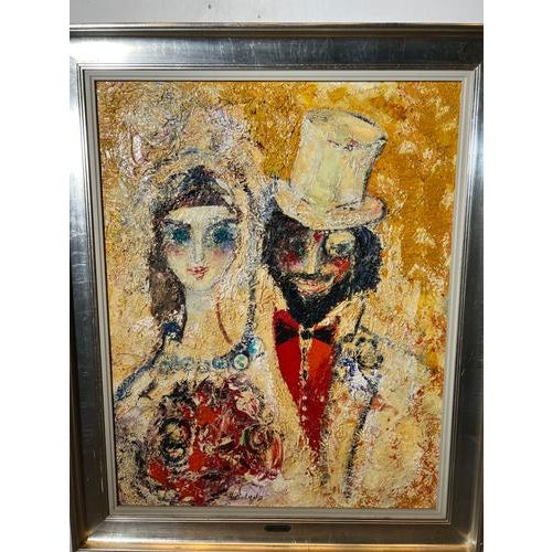 Striking large-scale expressionist painting by Henry Roland , depicting a poetic and slightly surreal couple scene....