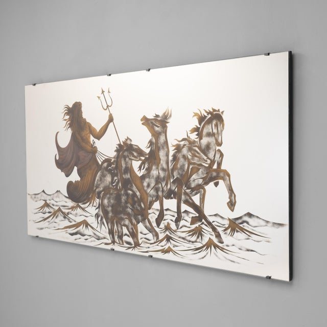 Large decorated mirror of Zeus and chariot. France circa 1960.