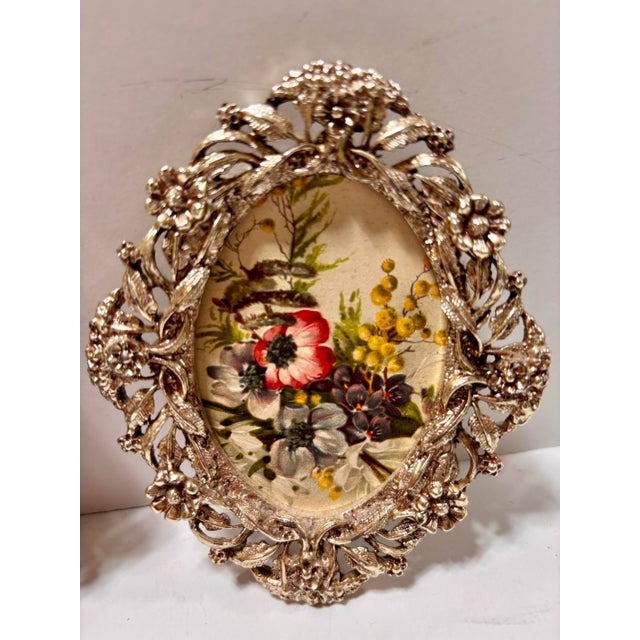 Mid 20th Century Petite Oval Silver Plate Filigree Picture Frames, a Pair For Sale In Louisville - Image 6 of 12