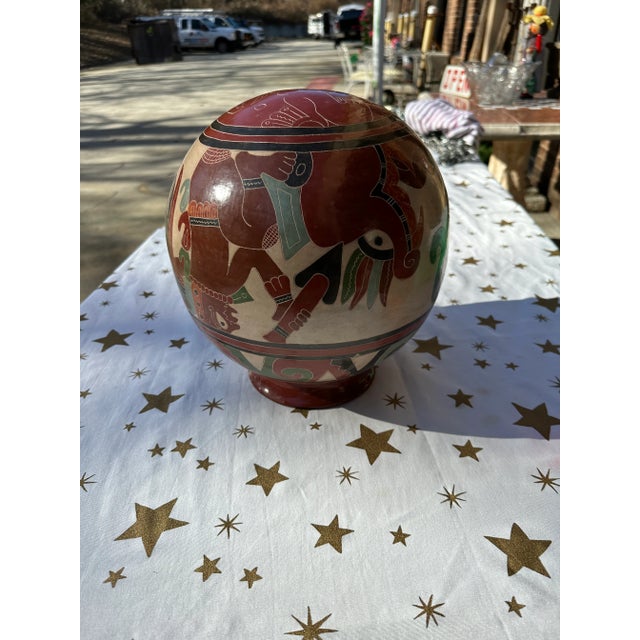 Brown Large 1970s Spherical Hand Painted Vase For Sale - Image 8 of 9