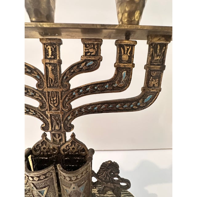1970s Vintage Brass Menorah With Movable Doors For Sale - Image 5 of 11