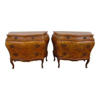 Italian Burlwood and Parquetry Bombay Commodes or Chests -A Pair For Sale