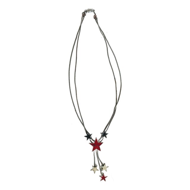 Silver Necklace Bolo With Iconic 70's Style Stars For Sale
