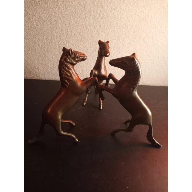 Brown 1970s Vintage Solid Bronze Triple Rearing Stallion Sculpture For Sale - Image 8 of 8