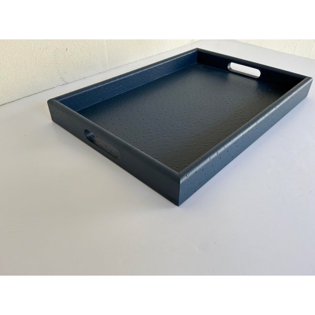Contemporary Made Goods Co Aisling Lg. Navy Ostrich Tray For Sale - Image 3 of 4