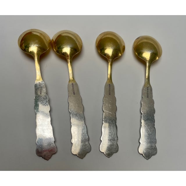 Vintage EPB Sweden 4 1/2" Silver Demitasse Spoons with Gold accent