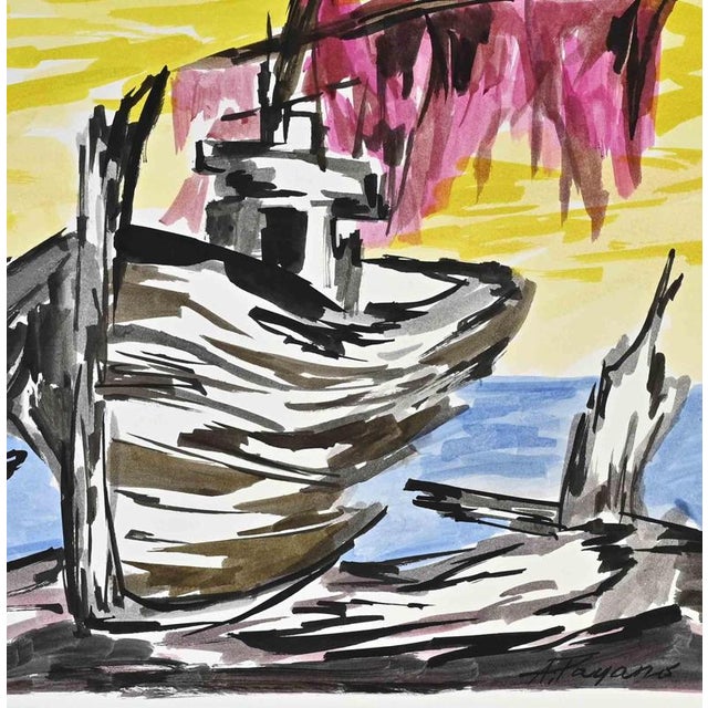 The Ship is a modern artwork realized by Arturo Pagano in the 1980s. Watercolor drawings. Good conditions. This piece is...