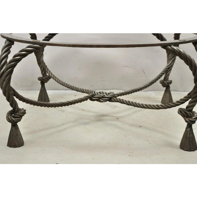 Hollywood Regency Mid 20th Century Italian Hollywood Regency Steel Knotted Rope and Tassel Round Glass Coffee Table For Sale - Image 3 of 11