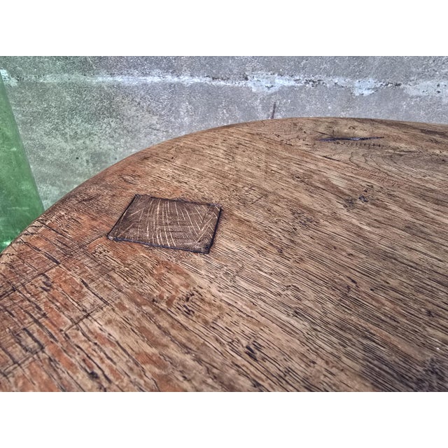 Small Brutalist Round Oak Coffee Table, 1970s For Sale - Image 6 of 8