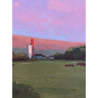 Heaven's Blossom by Warren Neary | Oil on board Landscape with pink clouds over a field and river. For Sale