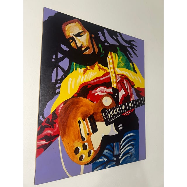Contemporary Cadman Mathias Signed Original “Bob Marley” Acrylic on Canvas Portrait Painting For Sale - Image 3 of 9