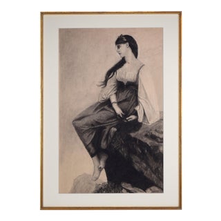 Antique Academic Classical Charcoal Drawing of a Woman For Sale