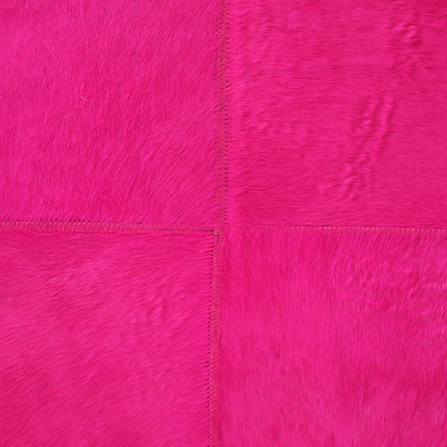 Handmade Fuchsia Cowhide Leather Ottoman Pouf 18x18x18 in Statement Cube For Sale In San Francisco - Image 6 of 7