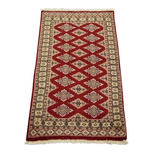 Bokhara Jaldar Rug 2’7” X 4’3” Red Wool Tribal Hand-Knotted Oriental Carpet For Sale