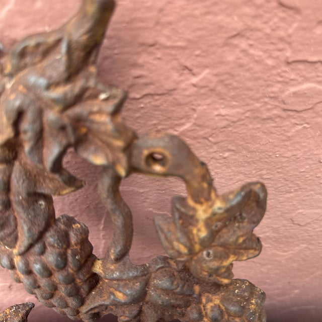 Vintage Cast Iron Bird on Grapevine Wall Mounted Garden Bird Feeder/Decor For Sale - Image 4 of 9