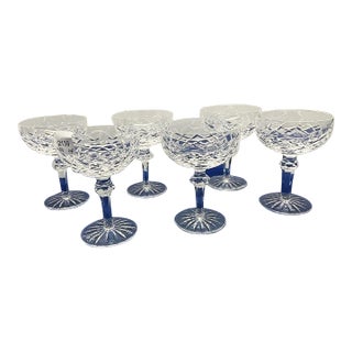 1980s Waterford Crystal Champagne Coupes, 'Powerscourt' Motif, Set of 6 For Sale