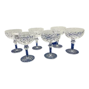1980s Waterford Crystal Champagne Coupes, 'Powerscourt' Motif, Set of 6