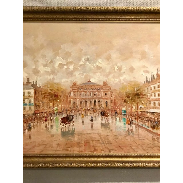 1960s Mid-Century Moden Italian “La Scala” Custom Framed Oil Painting on Canvas For Sale - Image 5 of 6