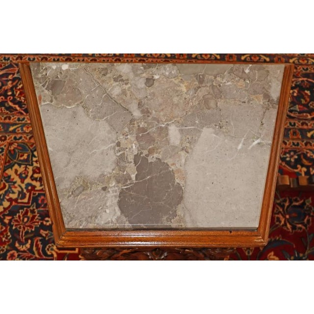 19th Century Walnut Figural Renaissance Revival Italian Marble Top End Tables - Set of 2 For Sale - Image 10 of 12