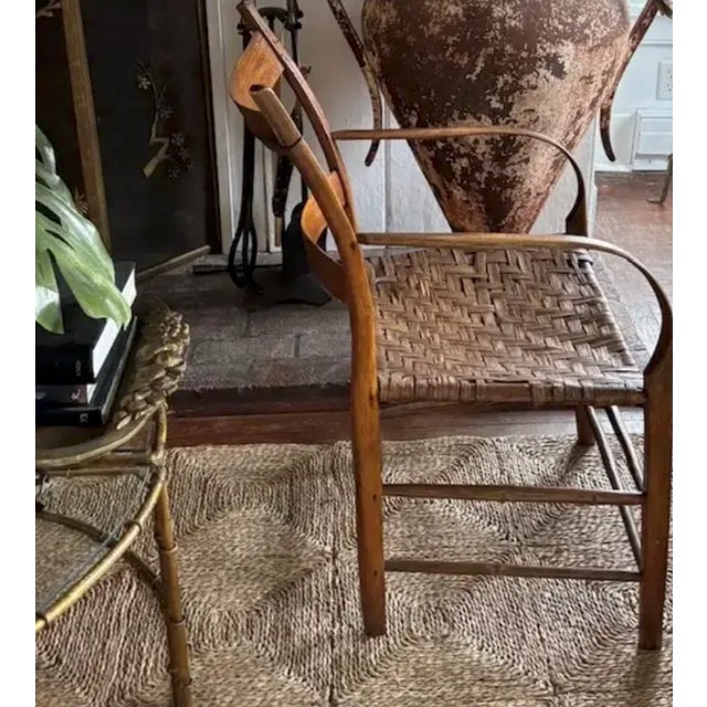 Antique Primitive Bentwood Arm Ladder Back Chair With Original Woven Splint Seat For Sale - Image 10 of 10