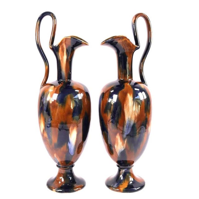 Antique Victorian Majolica Glazed Pottery Ewers attributed to Denby, 1890s, Set of 2 For Sale - Image 4 of 10