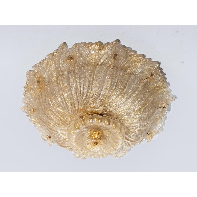 Large Flower Gilt Art Glass Murano Flush Mount by Barovier & Toso, 1930 For Sale - Image 3 of 12