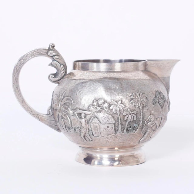 English Three-Piece Antique Anglo Indian Silver Tea Service - Set of 3 For Sale - Image 3 of 10
