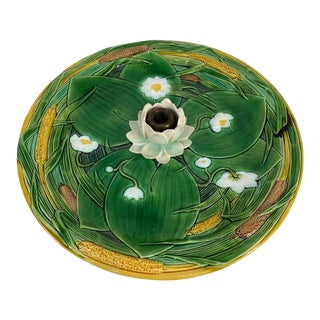 Minton Majolica Centerpiece Tray 15-In, Lotus Flower on Green Ground, Dated 1863 For Sale