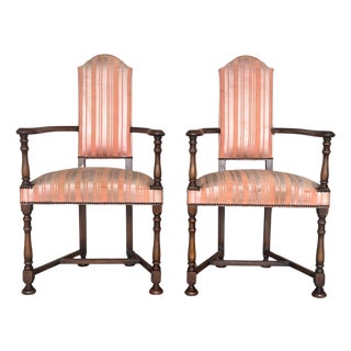 Mid 20th Century Pair of Spanish Armchairs with High Back signed by Valenti For Sale