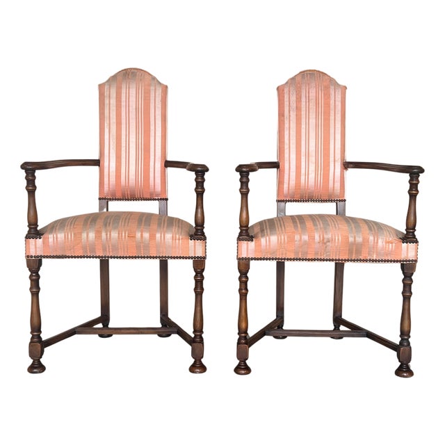 Mid 20th Century Pair of Spanish Armchairs with High Back signed by Valenti For Sale