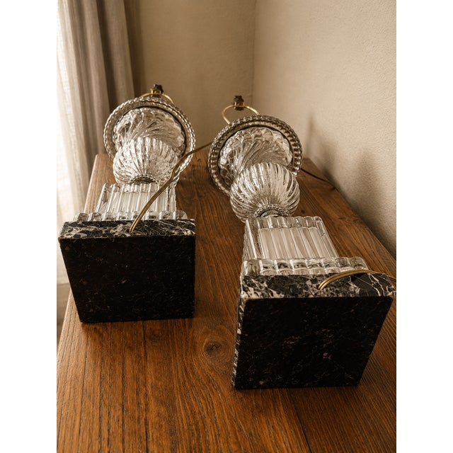 1970s Pair of Vintage Paul Hanson Crystal Table Lamps With Marble Bases For Sale - Image 5 of 5