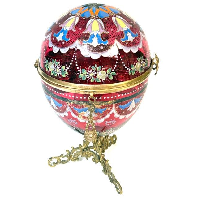 1880s Magnificent Moser Cranberry Glass Imperial Egg-Form Tantalus Service For Sale - Image 4 of 18