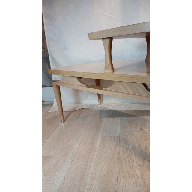 Almond Vintage Mid-Century Modern Two-Tier Blonde Formica Step End Table For Sale - Image 8 of 13