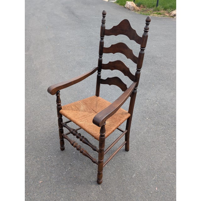 Pair of 1960s American Colonial Revival Ladder-Back Armchairs For Sale - Image 9 of 9