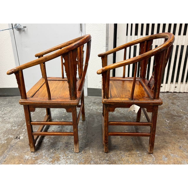 Antique Chinese Horseshoe Armchairs, Pair For Sale - Image 4 of 12