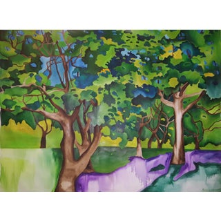 Richard Karwoski Trees, Large Watercolor Painting by Richard Karwoski 1984 For Sale