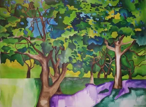 Richard Karwoski Trees, Large Watercolor Painting by Richard Karwoski 1984