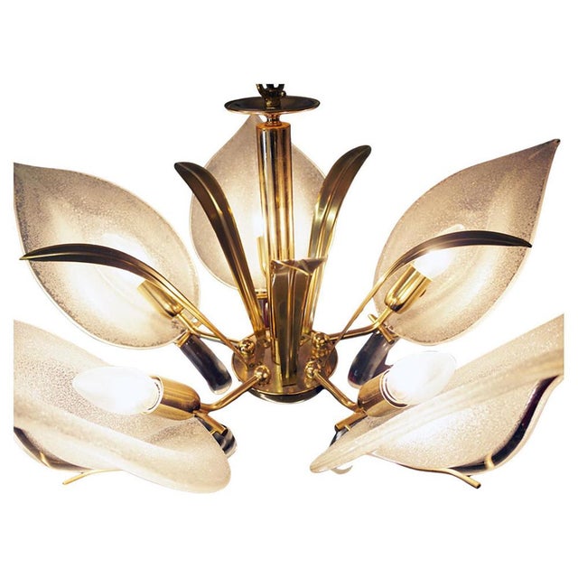 Metal Mid-Century Italian Murano Leaf Chandelier Glass & Brass by Archimede Seguso, 1960s For Sale - Image 7 of 11