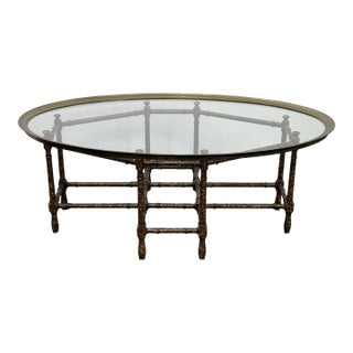 Faux Bamboo Tortoise Shell, Brass and Glass Coffee Table, Baker For Sale