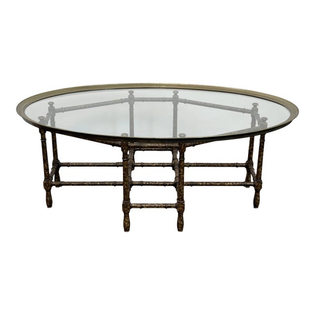 Faux Bamboo Tortoise Shell, Brass and Glass Coffee Table, Baker For Sale