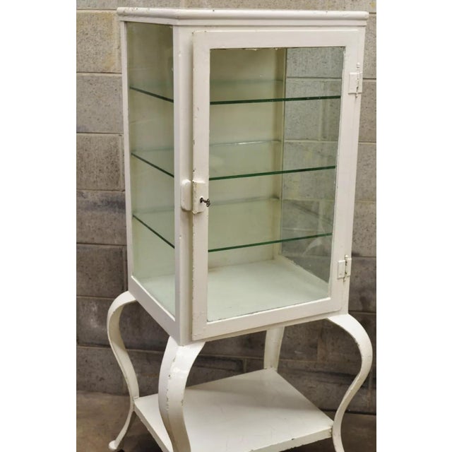 Art Deco Antique Art Deco Cabriole Leg Steel Metal Medical Dental Pharmacy Cabinet - Pair For Sale - Image 3 of 12