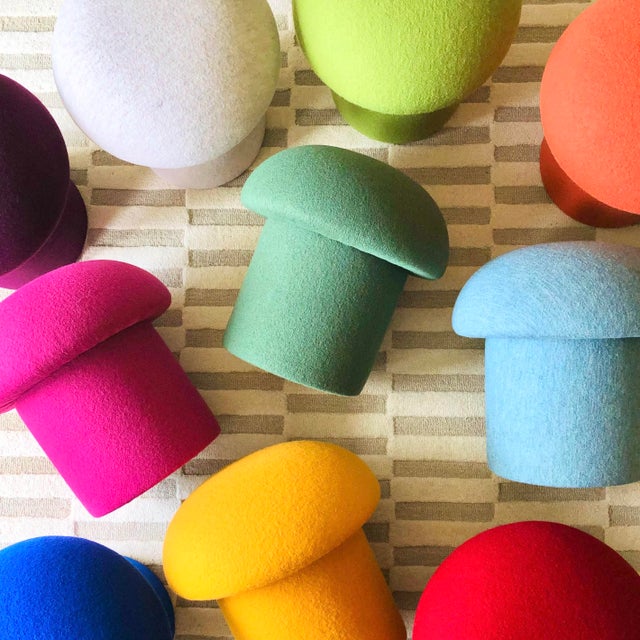 Mushroom Ottoman in Cobalt Wool For Sale - Image 4 of 11