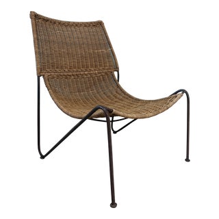 Mid-Century Modern Frederick Weinberg Wicker & Wrought Iron Lounge Chair For Sale