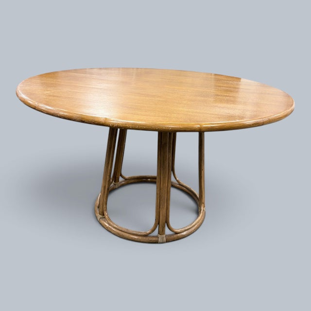 1970s Vintage Italian Bamboo & Oak Dining Table with Beech & Rattan Chairs, 1970s, Set of 5 For Sale - Image 5 of 9